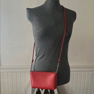Calvin Klein Red Crossbody Bag with Chain Strap